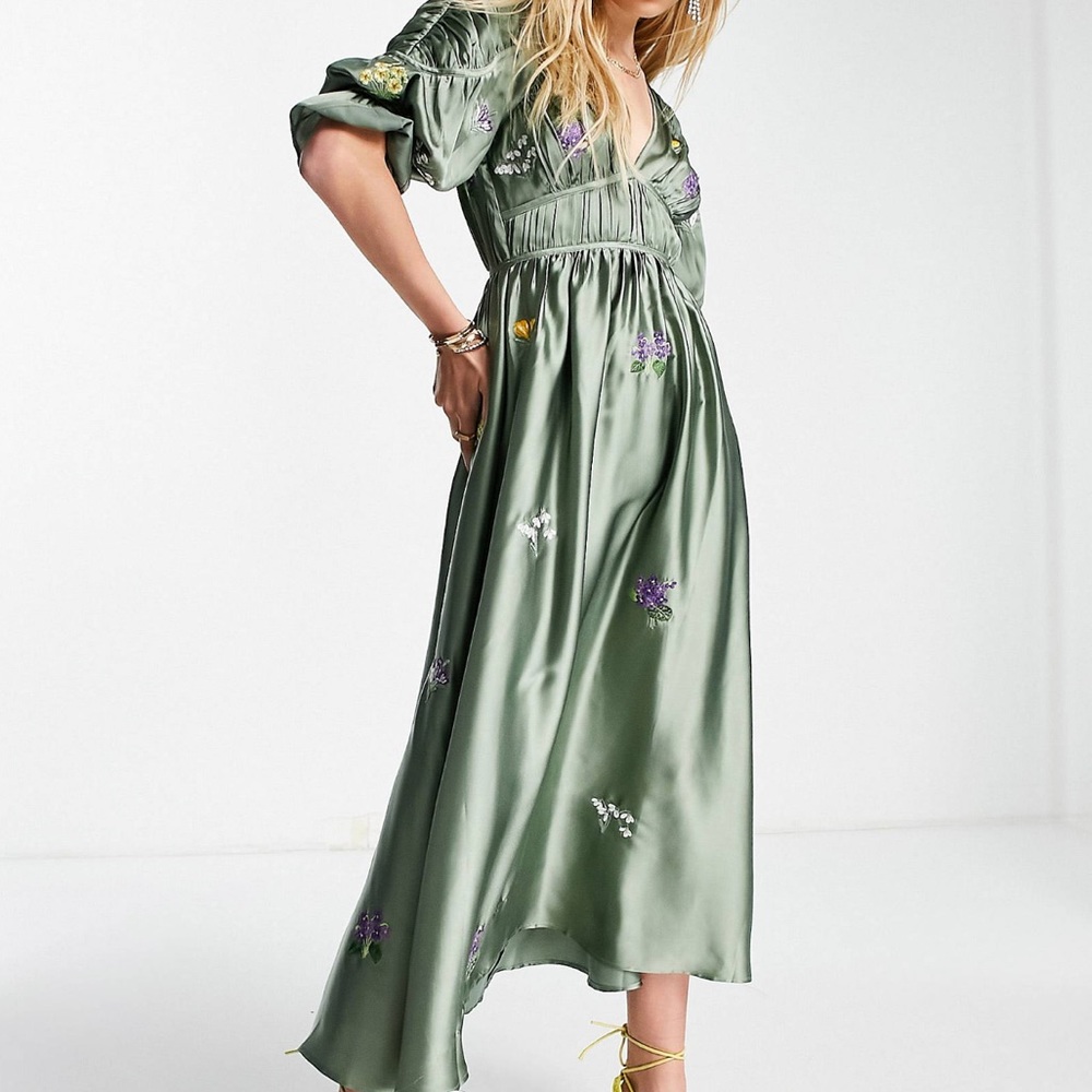 ASOS DESIGN Green Satin Midi Dress
